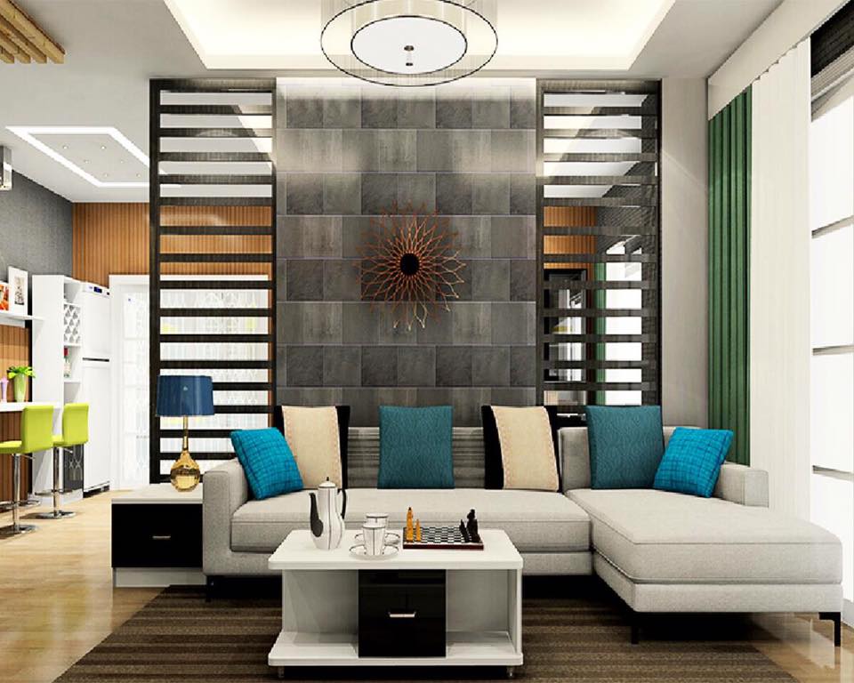 Pale Shade Sectional Sofa And Designer Wall In Living Room by Delixi Designs Living-room Modern | Interior Design Photos & Ideas
