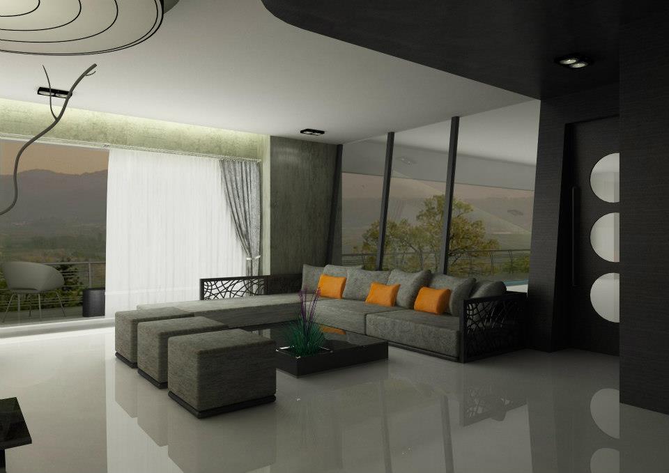 Grey Sectional Sofa With Black Wooden Table by Sagar Shah Living-room Minimalistic | Interior Design Photos & Ideas