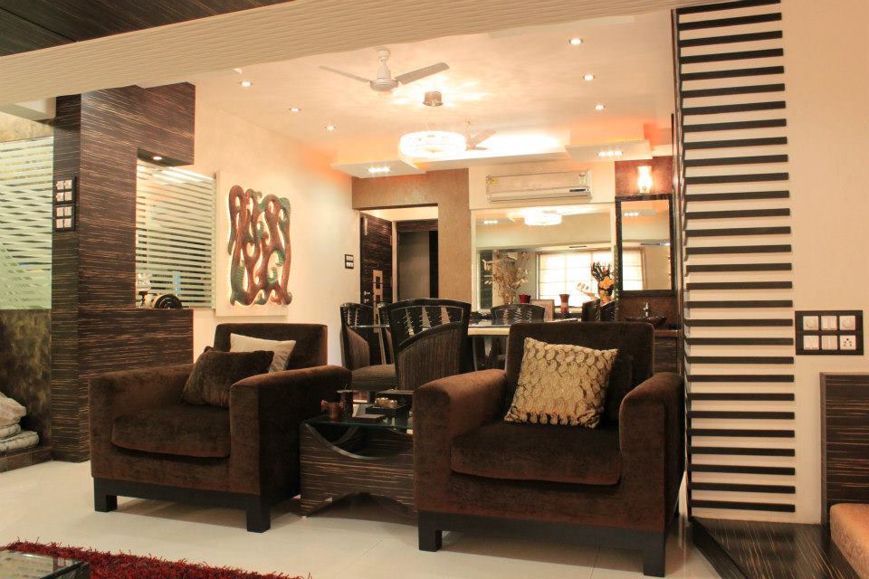 Brown Sofas With Wooden Table by Sagar Shah Living-room Contemporary | Interior Design Photos & Ideas