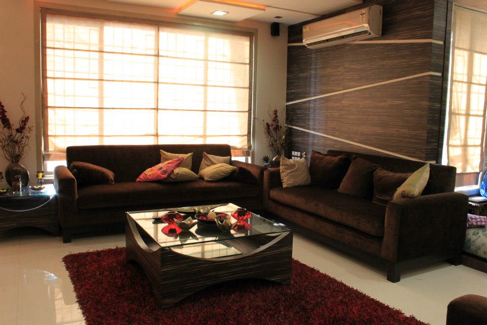 Brown Velvet Sofas And Glass Top Table by Sagar Shah Living-room Contemporary | Interior Design Photos & Ideas