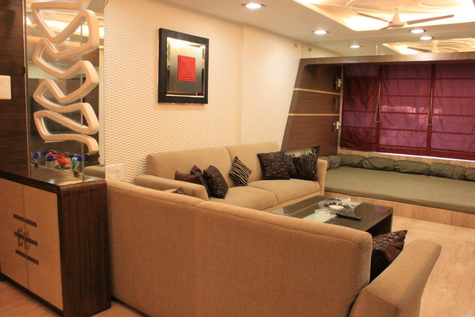 Brown Lawson Sofas With Wooden Table by Sagar Shah Living-room Contemporary | Interior Design Photos & Ideas