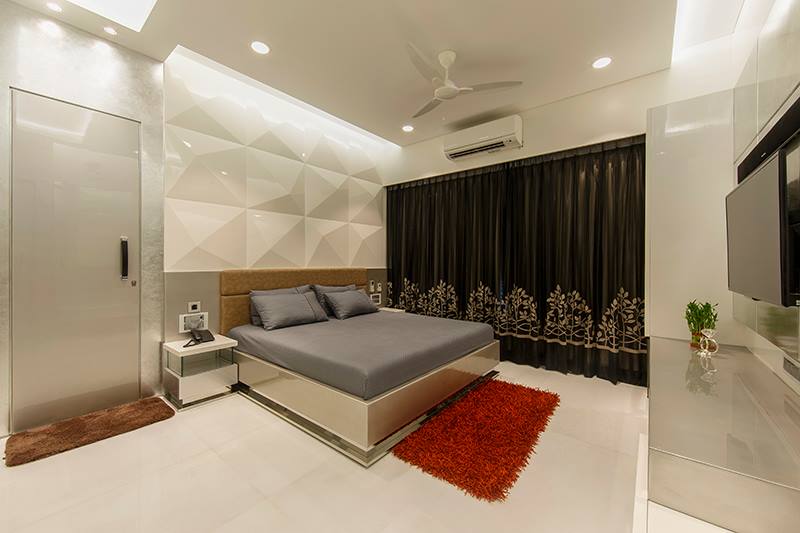 Grey Shaded Bed With Marble Flooring by Sagar Shah Bedroom Modern | Interior Design Photos & Ideas