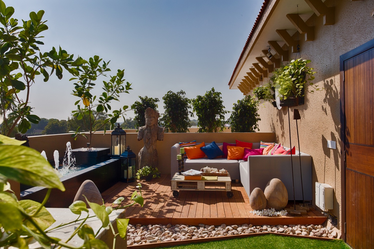 Roof Top Decor And with Ample of House Plants and Colorful Decors by Dhaval Patel Open-spaces Contemporary | Interior Design Photos & Ideas