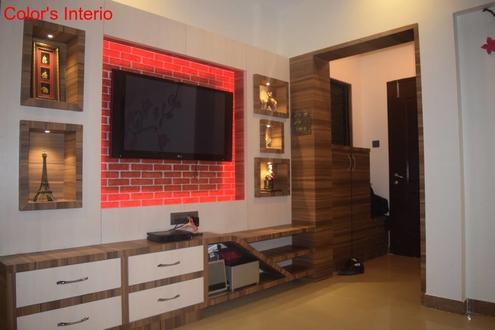 White And Brown Ply Wood TV Cabinets by color's interio Living-room Contemporary | Interior Design Photos & Ideas