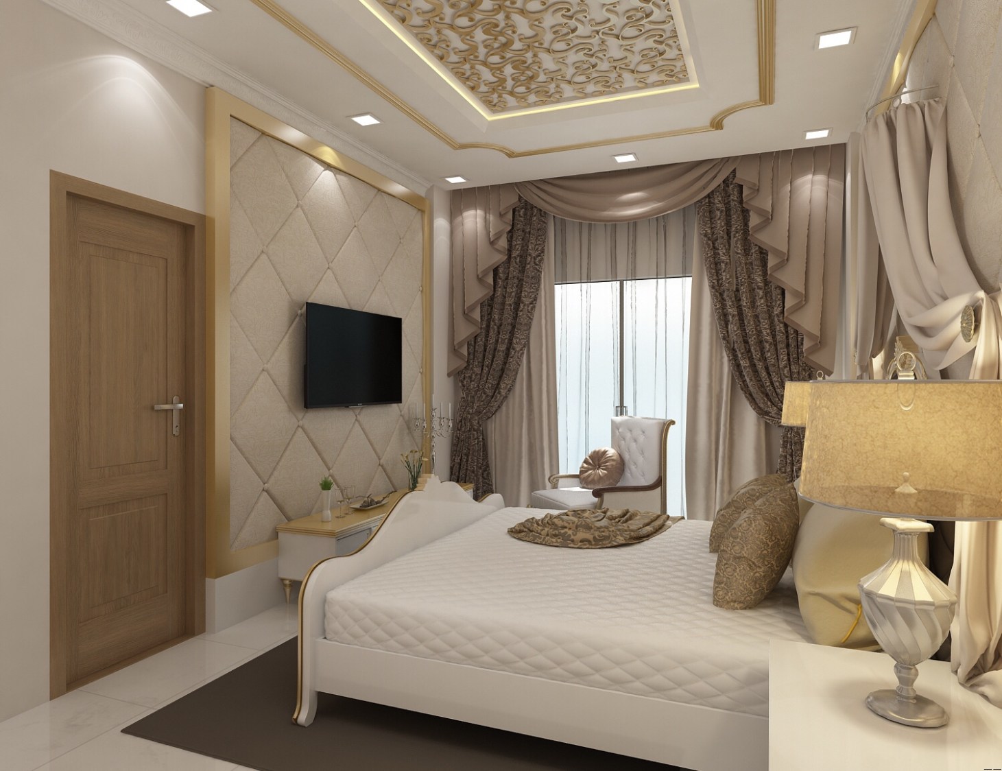 Royal Bedroom With Touch Of Gold And White by setu.patel Bedroom | Interior Design Photos & Ideas