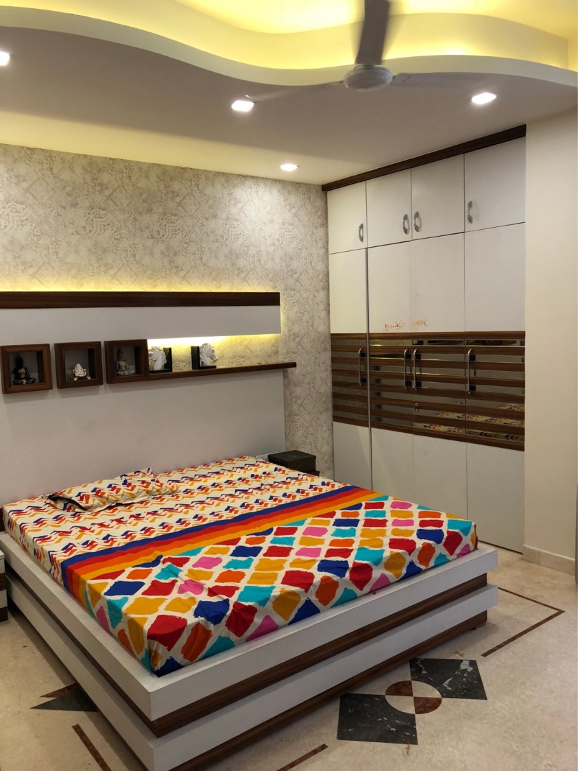 Bedroom With Pale Shades Interiors by Vaibhav gaba Bedroom Contemporary | Interior Design Photos & Ideas