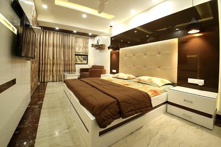 Marble Flooring With Wooden Bed And Designer Wall by Vaibhav gaba Bedroom Contemporary | Interior Design Photos & Ideas