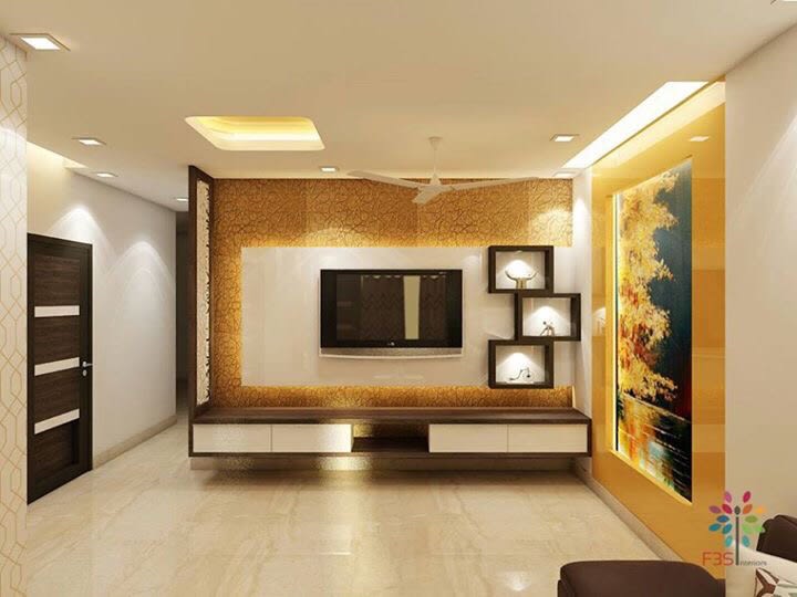 Marble Flooring And Wooden Display Unit In Living Room by Vaibhav gaba Living-room Contemporary | Interior Design Photos & Ideas