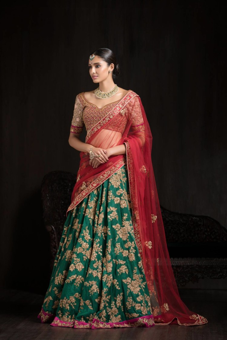 Green and Red Embroidered Bridal Lehenga. by Shyamal & Bhumika Wedding-dresses | Weddings Photos & Ideas