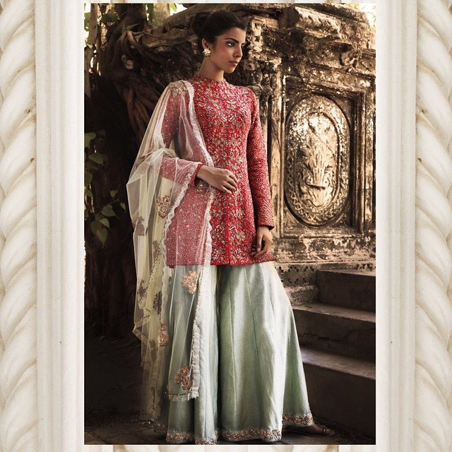 Crimson Shaded Embroidered Indo-Western Bridal Wear. by Shyamal & Bhumika Wedding-dresses | Weddings Photos & Ideas
