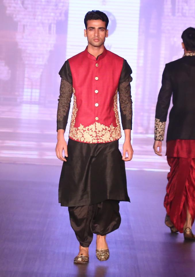 Crimson Red and Black Indo Western Groom's Wear by Shyamal & Bhumika Wedding-dresses | Weddings Photos & Ideas