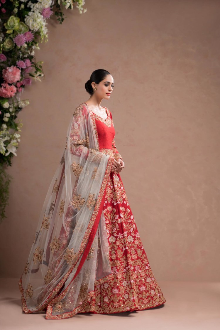 Red Anarkali Suit With White Embroidered Dupatta by Shyamal & Bhumika Wedding-dresses | Weddings Photos & Ideas