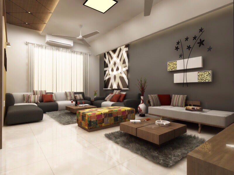 Wooden Sectional Sofa With Marble Flooring In Living Room by Jaldeep patel Living-room Modern | Interior Design Photos & Ideas
