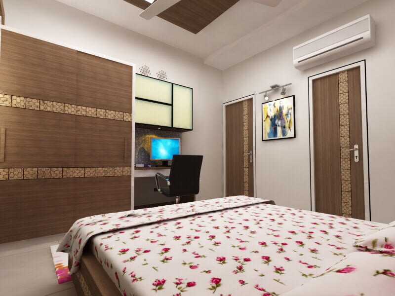 Wooden Wardrobe And Sleek Furniture In Bedroom by Jaldeep patel Bedroom Contemporary | Interior Design Photos & Ideas