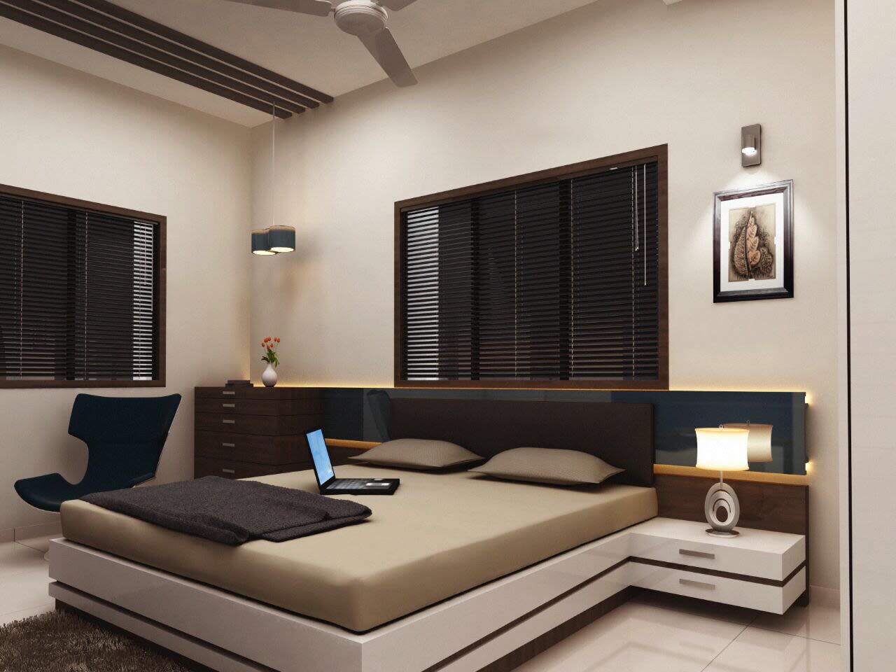 Pale Shade Interiors And Modern Sleek Furniture In Bedroom by Jaldeep patel Bedroom Contemporary | Interior Design Photos & Ideas