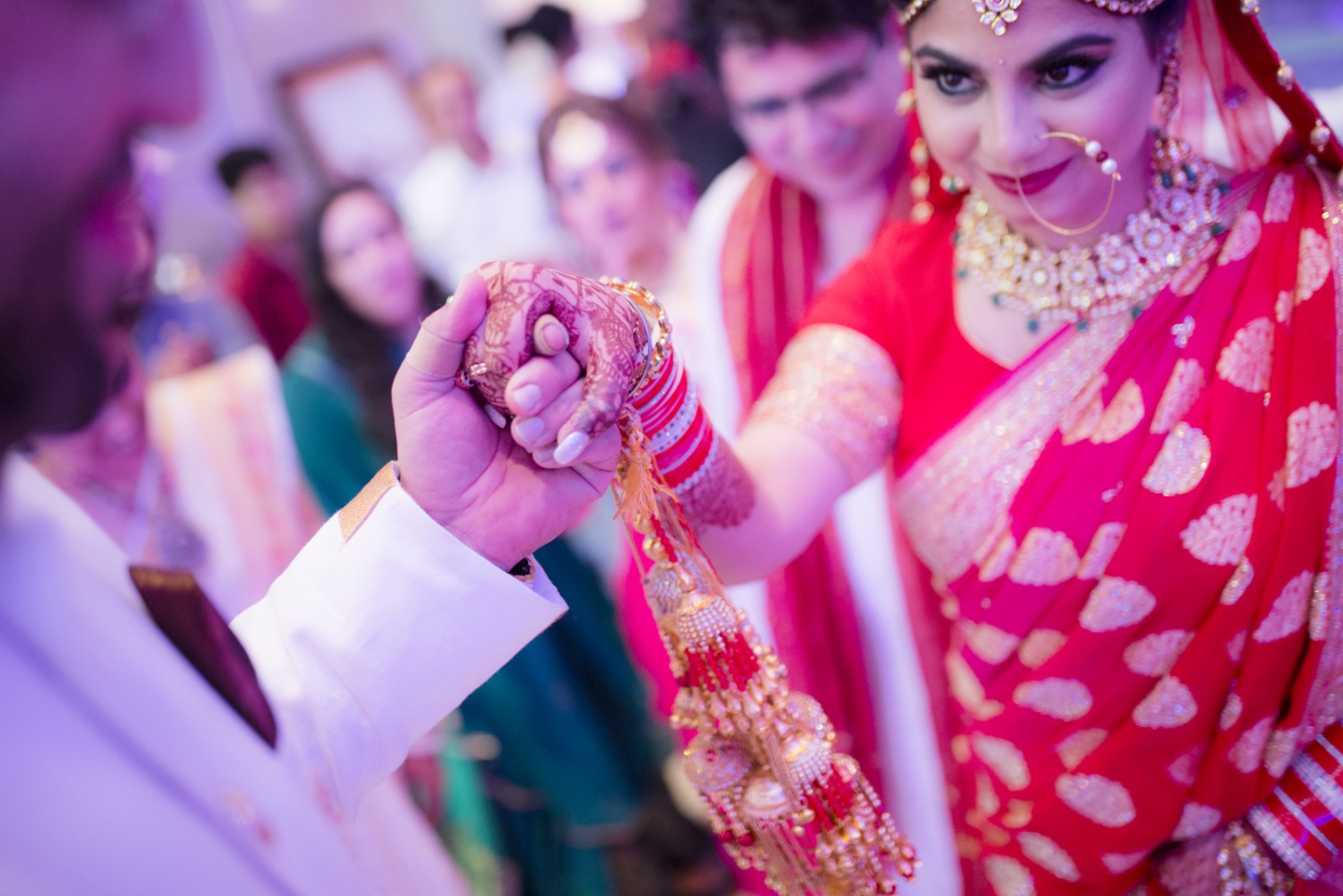Stunning Bride Crimson Red Lehenga And Golden Red Kaleere by Arpit Gulati Wedding-photography | Weddings Photos & Ideas