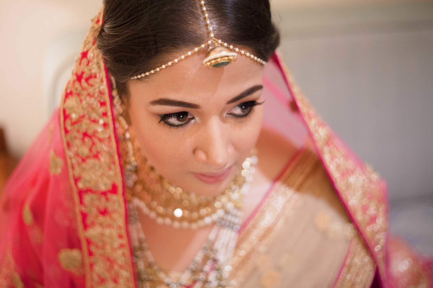 Gracious Bride In Pink Attire With Golden Embroidery by Arpit Gulati Bridal-makeup Bridal-jewellery-and-accessories | Weddings Photos & Ideas