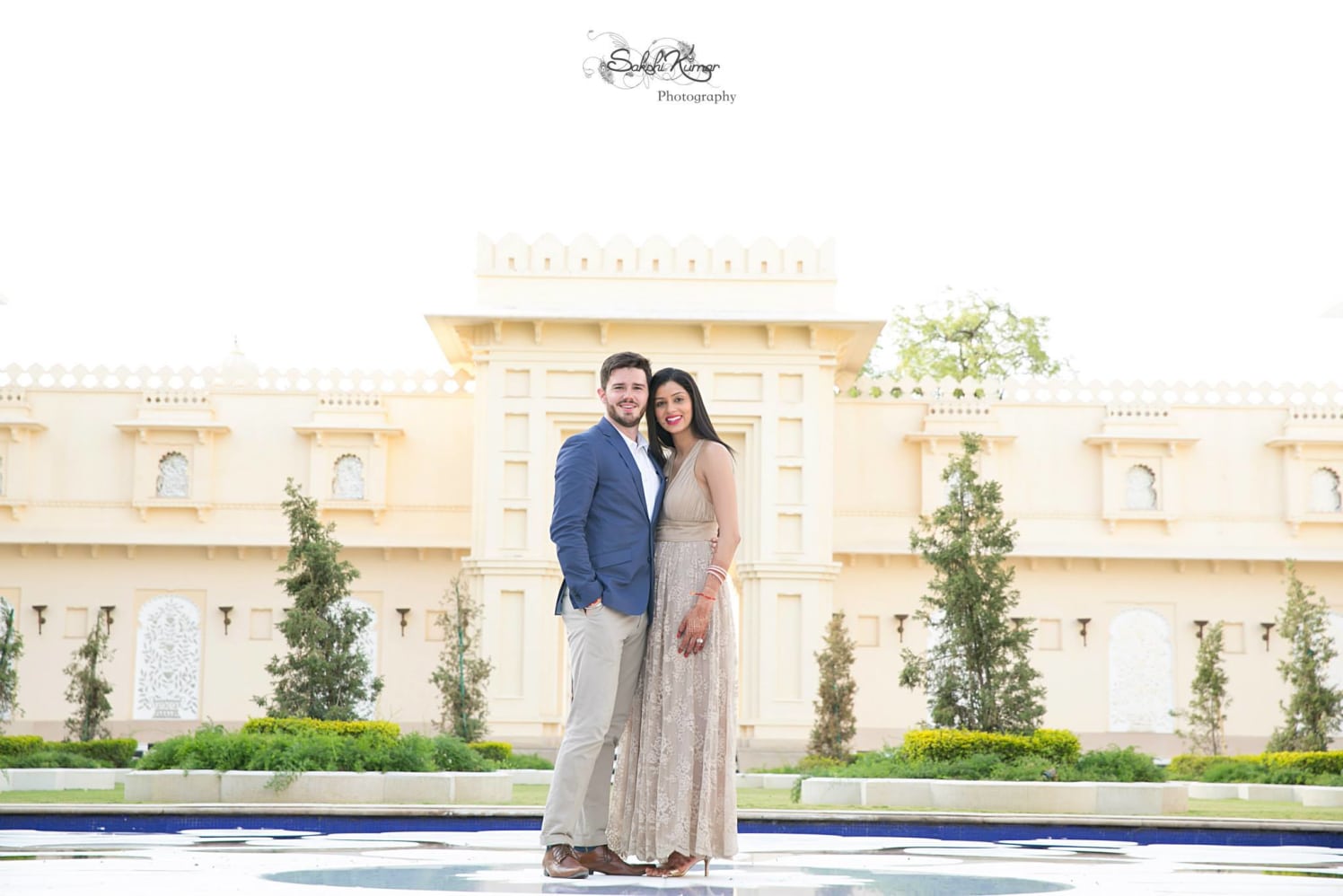 Beige Floor Length Gown With Floral Self-Print For A Pre-Wedding Shoot by Sakshi Kumar Wedding-photography | Weddings Photos & Ideas