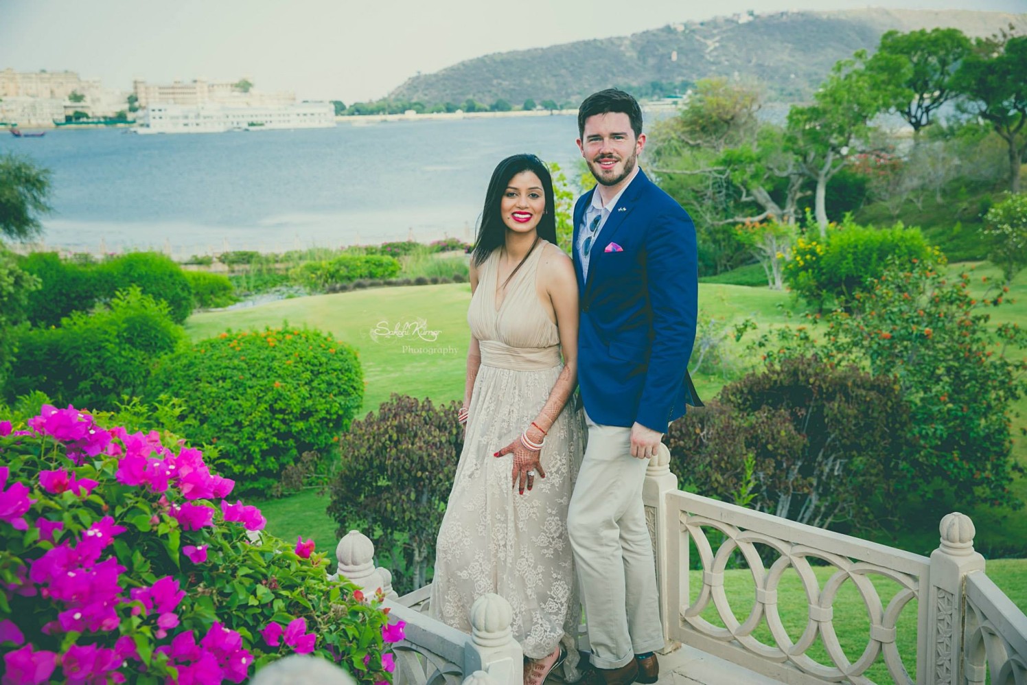 Blue Suit Jacket And Beige Pants For Groom And Beige Gown For Bride For A Poise And Elegant Pre-Wedding Shoot by Sakshi Kumar Wedding-photography Wedding-dresses | Weddings Photos & Ideas