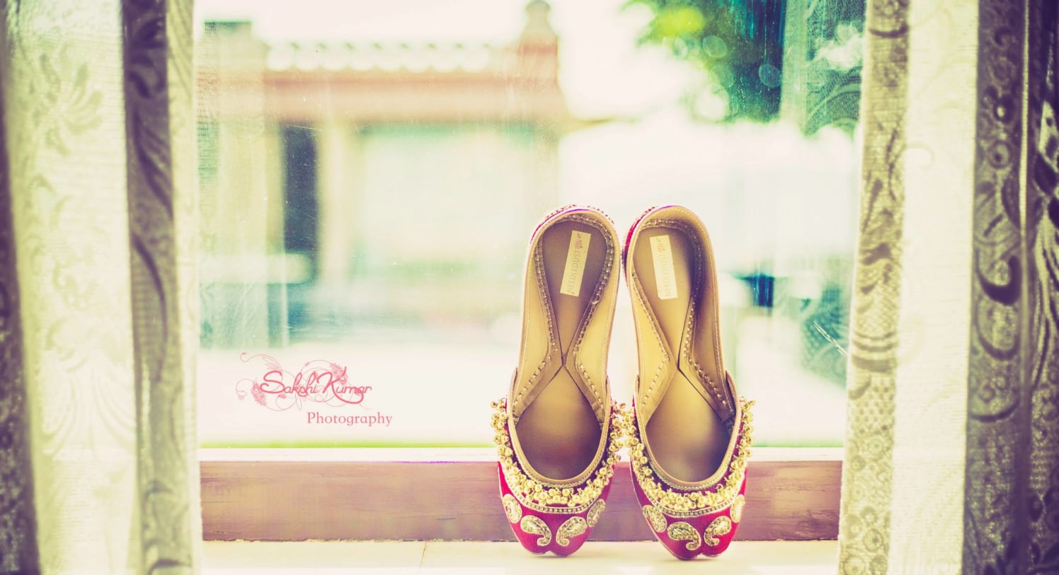 Hot Pink Pair Of Jooti With Golden Ghoongro by Sakshi Kumar Bridal-jewellery-and-accessories | Weddings Photos & Ideas