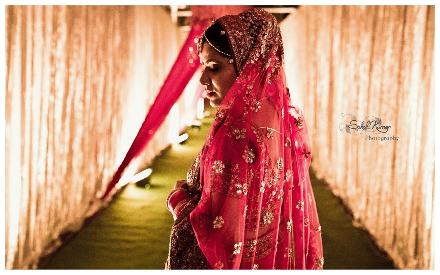 Gorgeous Bride In Pink Lehenga Lavished Golden Gottapatti by Sakshi Kumar Wedding-photography | Weddings Photos & Ideas