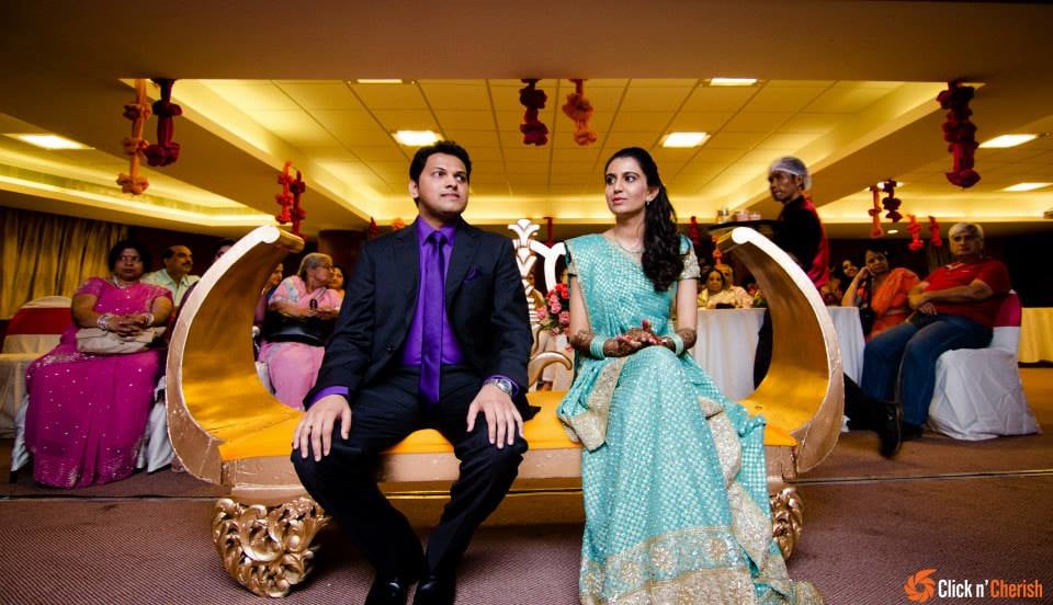 Sparkling blue saree And Simple Black Suit by Dushyantha Kumar C Wedding-photography | Weddings Photos & Ideas