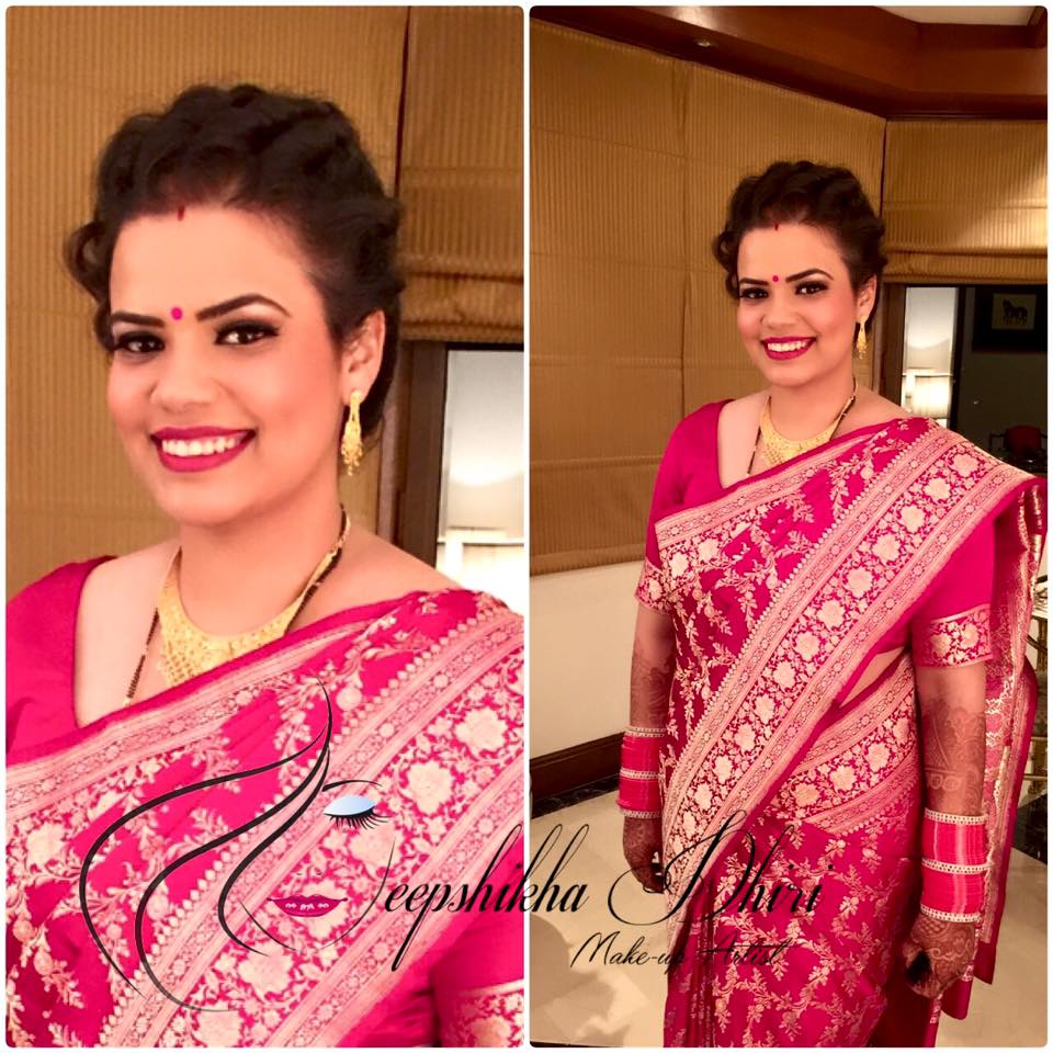 Charming bride in pink saree for her reception by Deepshikha Dhiri Bridal-makeup | Weddings Photos & Ideas