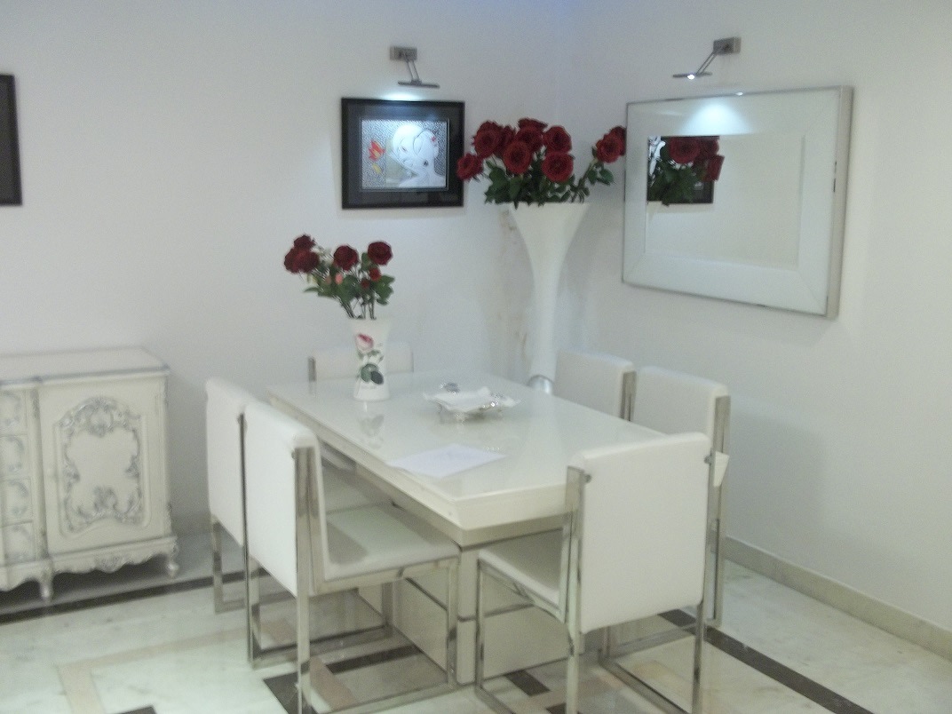 White Themed Dining Room by Abhinav Jain Dining-room | Interior Design Photos & Ideas