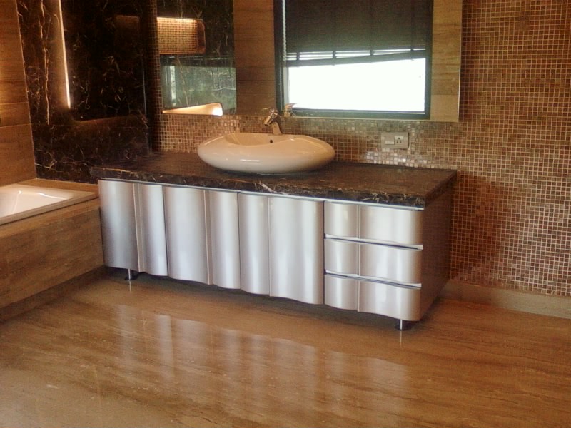 Curve Washbasin And Silver Flaucet In Bathroom by Khayati Bathroom Modern | Interior Design Photos & Ideas