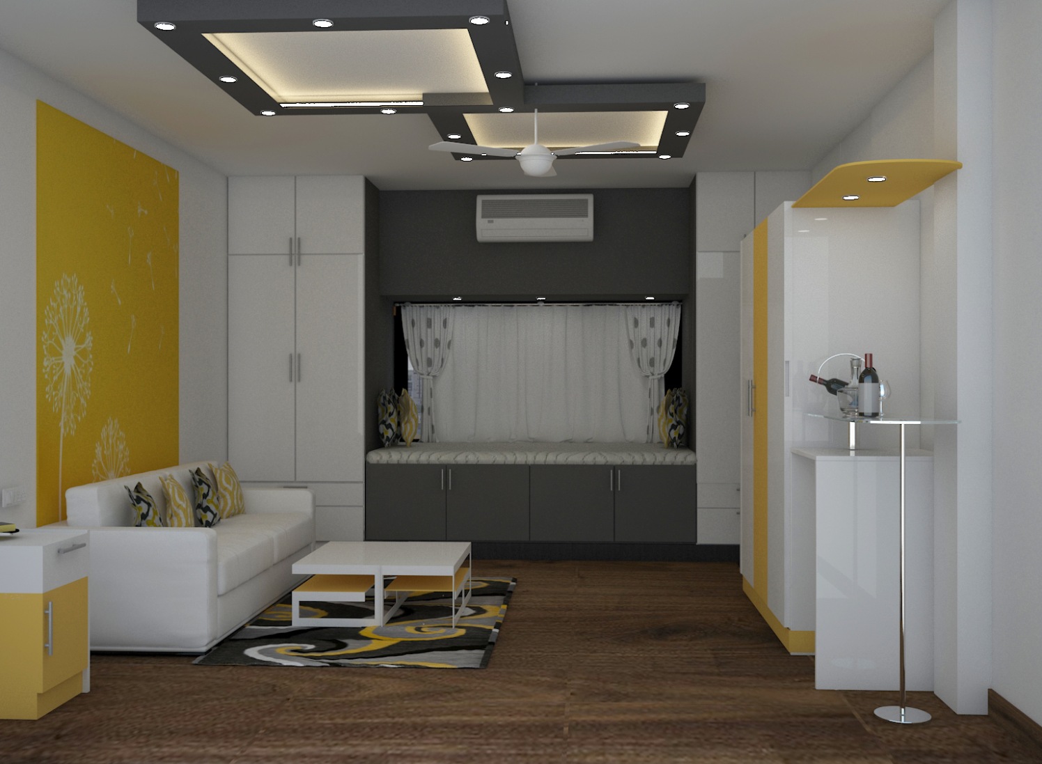 Yellow Shade Walls And Wooden Work In Living Room by Megha Jain Living-room Modern | Interior Design Photos & Ideas