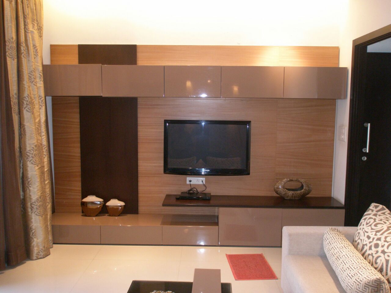 TV unit hinged To Glossy Tv Cabinet with Chocolate Brown Display Unit by Sudeep S Gandhi ID Living-room Contemporary | Interior Design Photos & Ideas