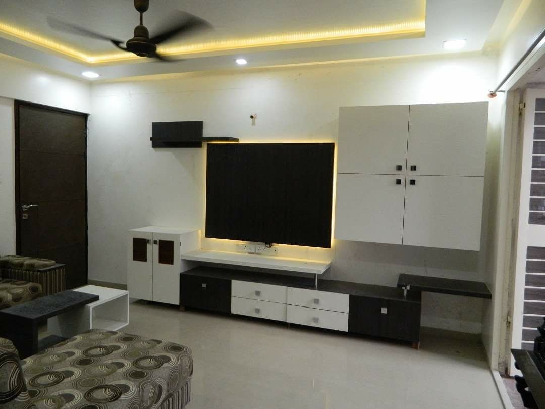 TV Unit with LED Lights by Intrusa Interiors Living-room Contemporary | Interior Design Photos & Ideas