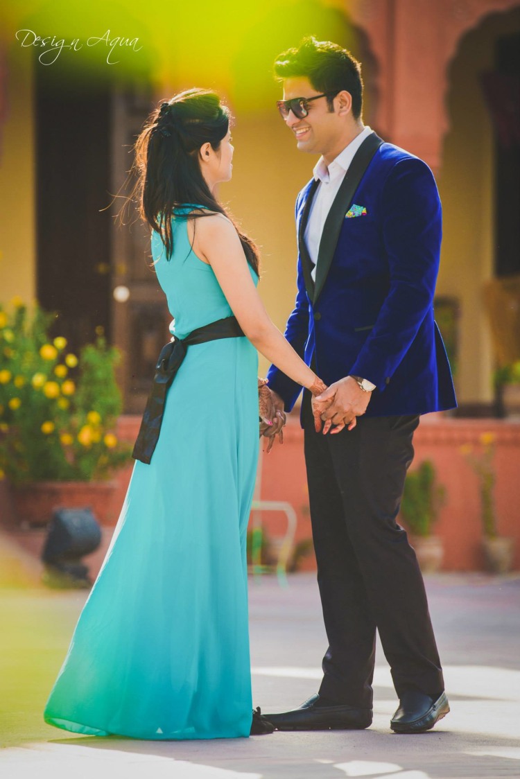 Blue Themed Outfits Worn By Bride and Groom To-Be by Priyanka Kamboj Wedding-photography Groom-wear-and-accessories Wedding-dresses | Weddings Photos & Ideas