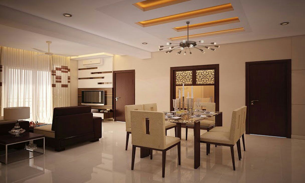 Dinning space with cream furniture and marble flooring by Hemangi Chaudhari-pawar Dining-room Modern | Interior Design Photos & Ideas