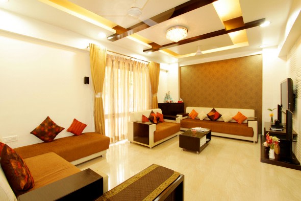 Marble flooring living room with false ceiling by Hemangi Chaudhari-pawar Living-room Modern | Interior Design Photos & Ideas