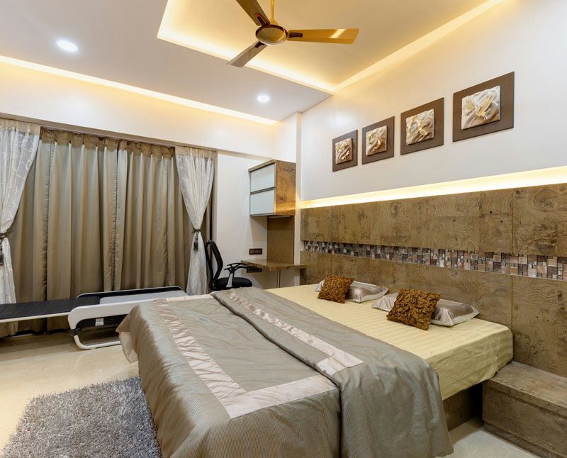 Marble flooring bedroom with wall design and false ceiling by Hemangi Chaudhari-pawar Bedroom Contemporary | Interior Design Photos & Ideas