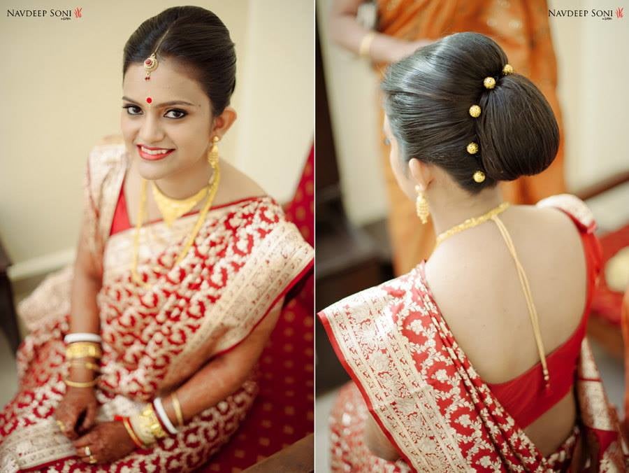 Perfectly Made Exemplary Bridal Bun Beautifully Adorned With Golden Beads by Navdeep Soni Wedding-hairstyles | Weddings Photos & Ideas
