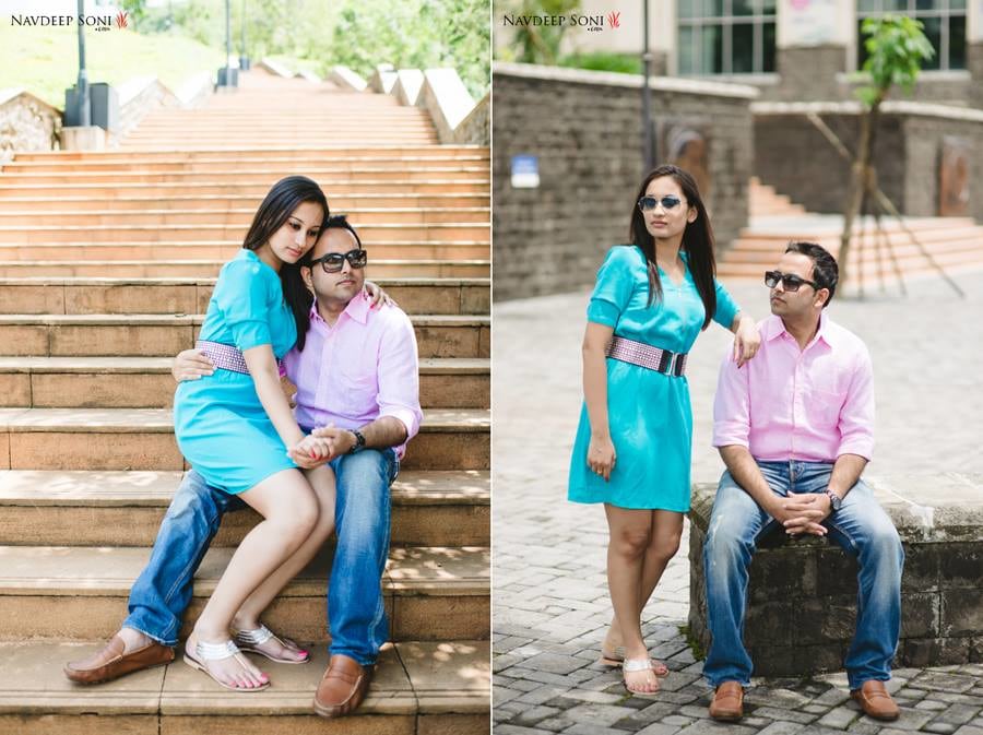 Sky Blue Knee Length Dress With Pink Waist Belt For A Pre-Wedding Shoot by Navdeep Soni Wedding-photography | Weddings Photos & Ideas