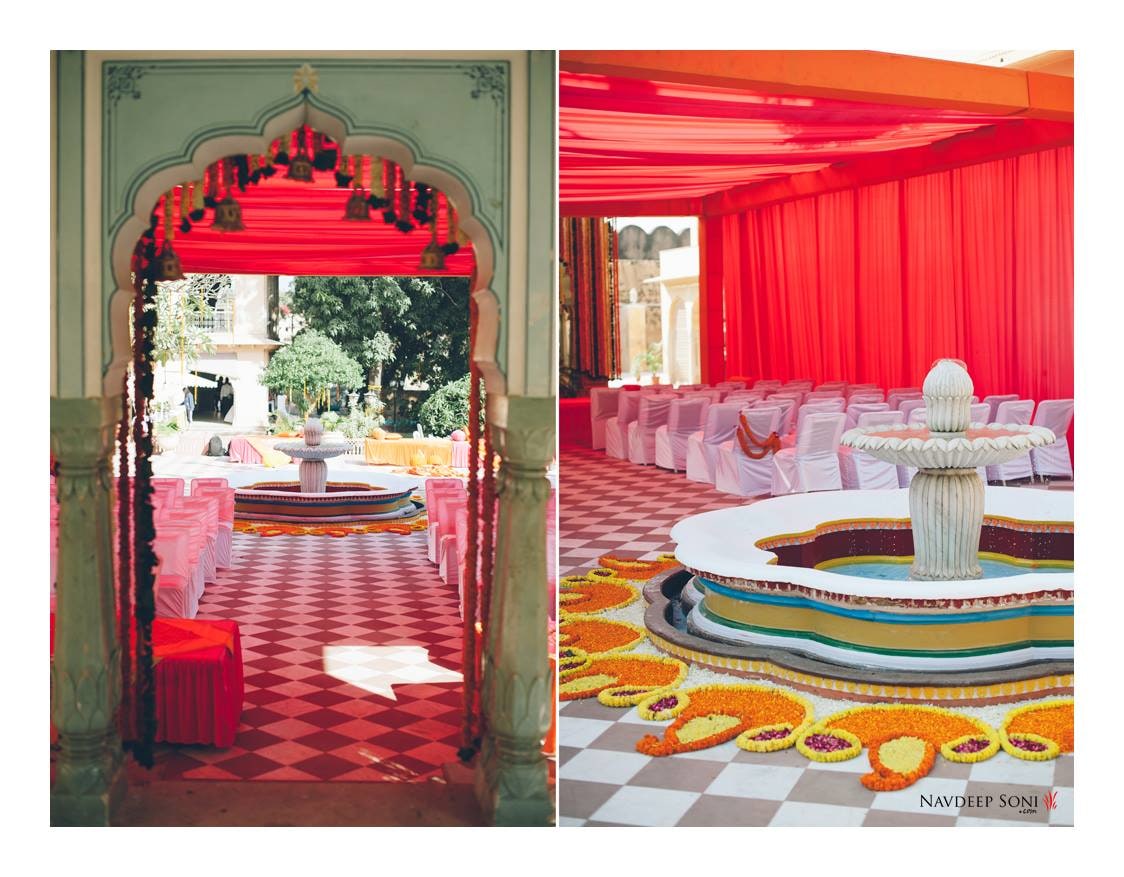 An Aesthetic Self Contained Fountain Decorated By Flower Rangoli by Navdeep Soni Wedding-decor | Weddings Photos & Ideas