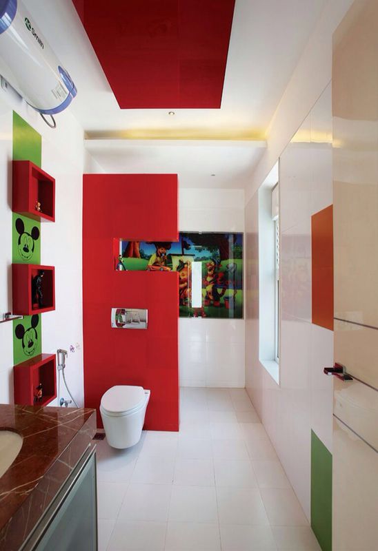 Red And White Themed Bathroom by R. Gautam Jain Bedroom Modern | Interior Design Photos & Ideas