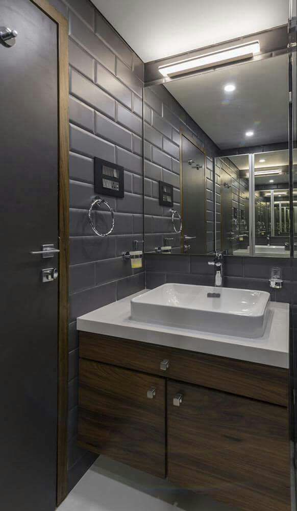 Wooden Cabinets With White Shade Wash basin In Bathroom by DD Jour Bathroom Modern | Interior Design Photos & Ideas