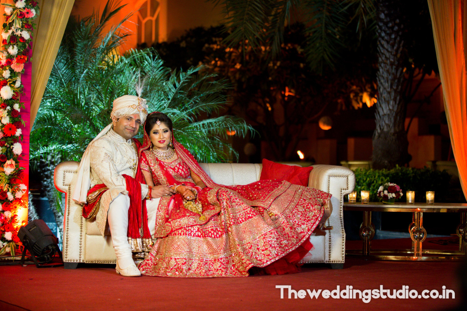 Bride and Groom Wearing Elegant Red Themed Traditional Wear by Sanjay Balyan Wedding-photography Groom-wear-and-accessories Wedding-dresses | Weddings Photos & Ideas