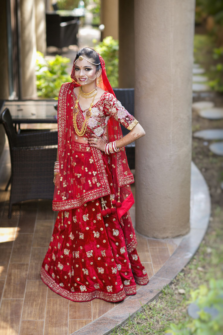 Bride Wearing Crimson Shaded Bridal Lehnega by Niranjan Patwardhan Wedding-dresses | Weddings Photos & Ideas