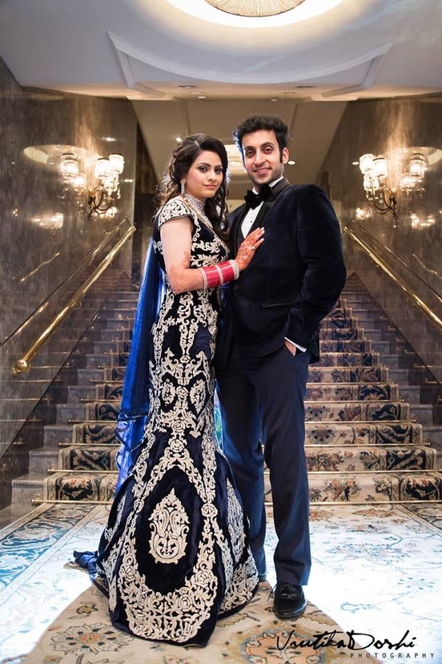 Midnight Blue Bridal Gown With Gold Embroidery For The Bride by Vrutika Doshi Wedding-photography Groom-wear-and-accessories Wedding-dresses | Weddings Photos & Ideas