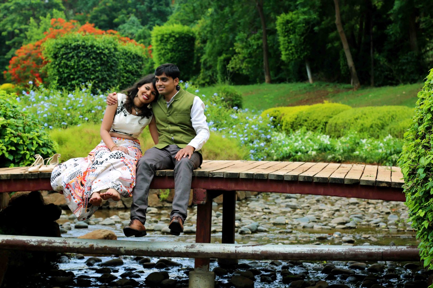 Picturesque Garden Backdrop For Photoshoot of Bride and Groom To-Be by Rushil Jadhav Wedding-photography | Weddings Photos & Ideas