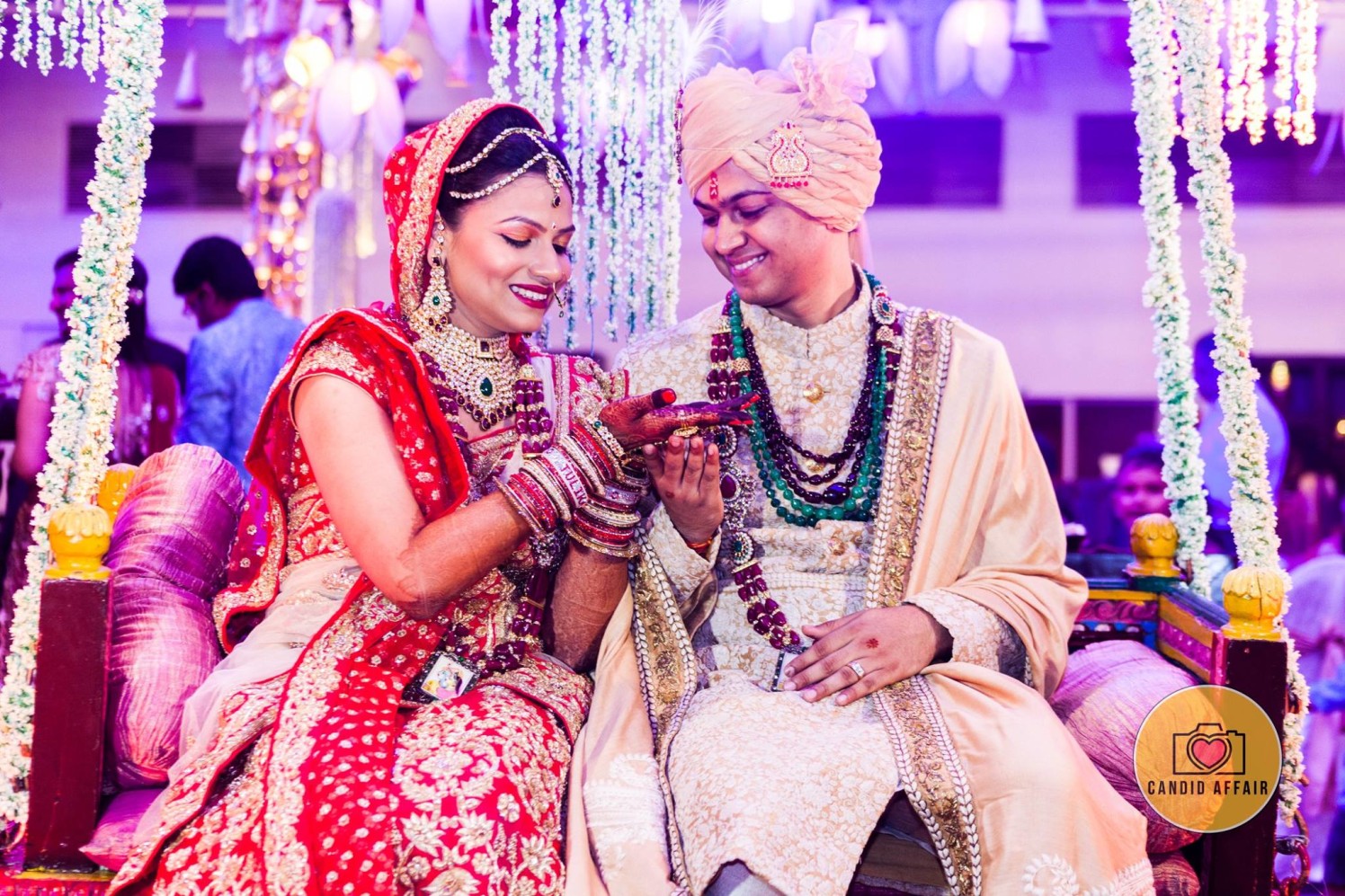 Bride And Groom Complimenting Each Other by Candid Affair Wedding-photography Bridal-jewellery-and-accessories Groom-wear-and-accessories | Weddings Photos & Ideas