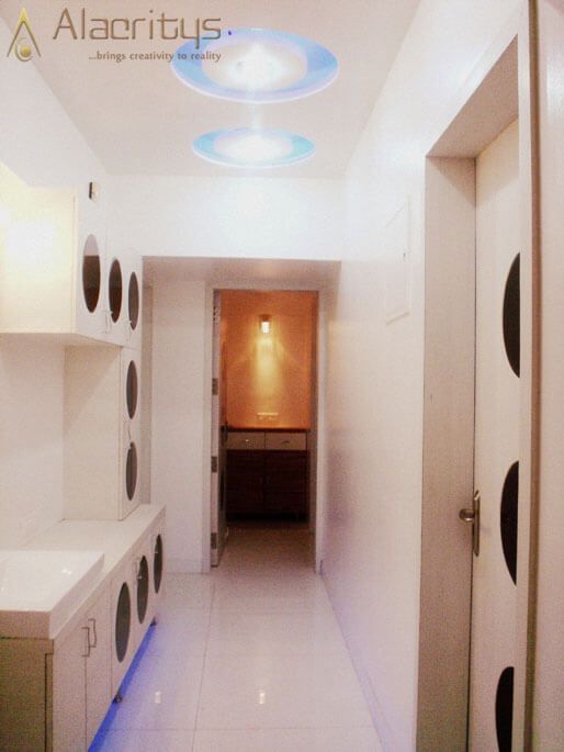 White Themed Narrow Hallway With marble Flooring by Trupti Ladda Indoor-spaces Minimalistic | Interior Design Photos & Ideas