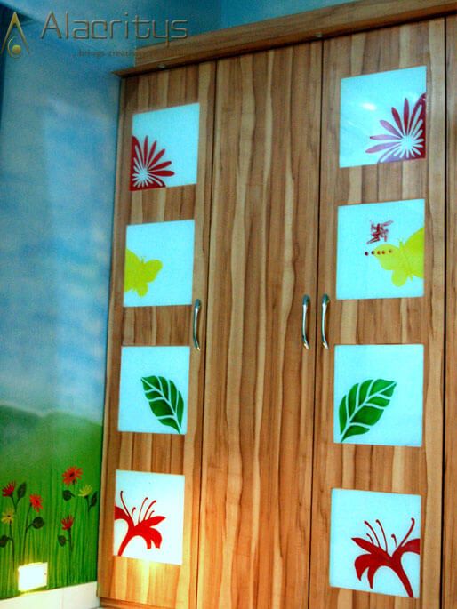 Wooden Closet for Kids with Floral Designs by Trupti Ladda Bedroom Modern | Interior Design Photos & Ideas