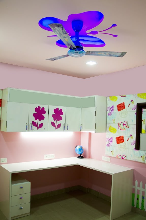 Kids bedroom with White Wooden Study Table and Pink Walls by Trupti Ladda Bedroom Modern | Interior Design Photos & Ideas