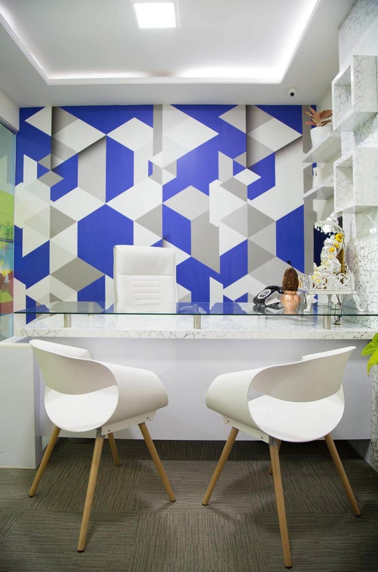 White and Blue Themed Office Space with Edgy Blue Wall Design by Trupti Ladda Contemporary | Interior Design Photos & Ideas